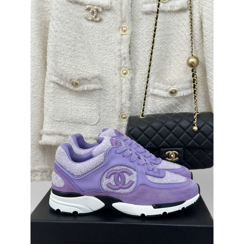 Ch*el iridescent wool tweed calfskin & suede calfskin sneaker lilac & purple