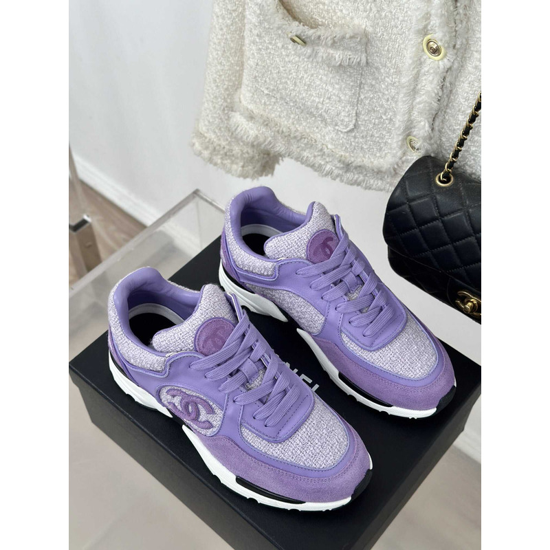 Ch*el iridescent wool tweed calfskin & suede calfskin sneaker lilac & purple