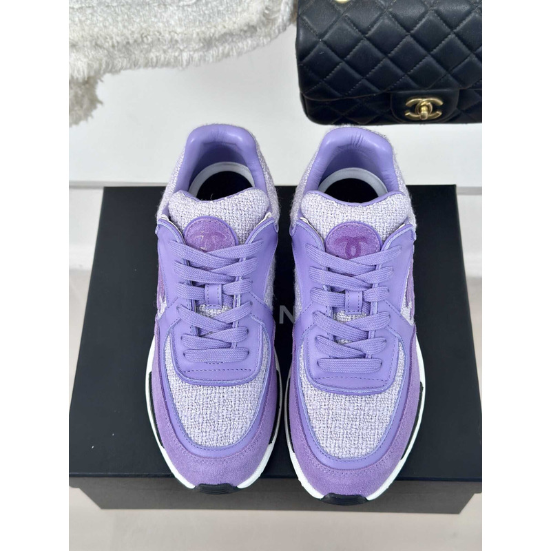 Ch*el iridescent wool tweed calfskin & suede calfskin sneaker lilac & purple