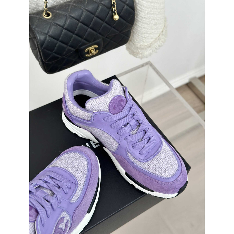 Ch*el iridescent wool tweed calfskin & suede calfskin sneaker lilac & purple