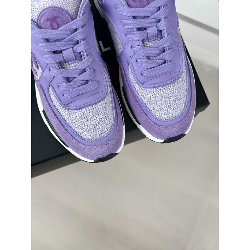 Ch*el iridescent wool tweed calfskin & suede calfskin sneaker lilac & purple