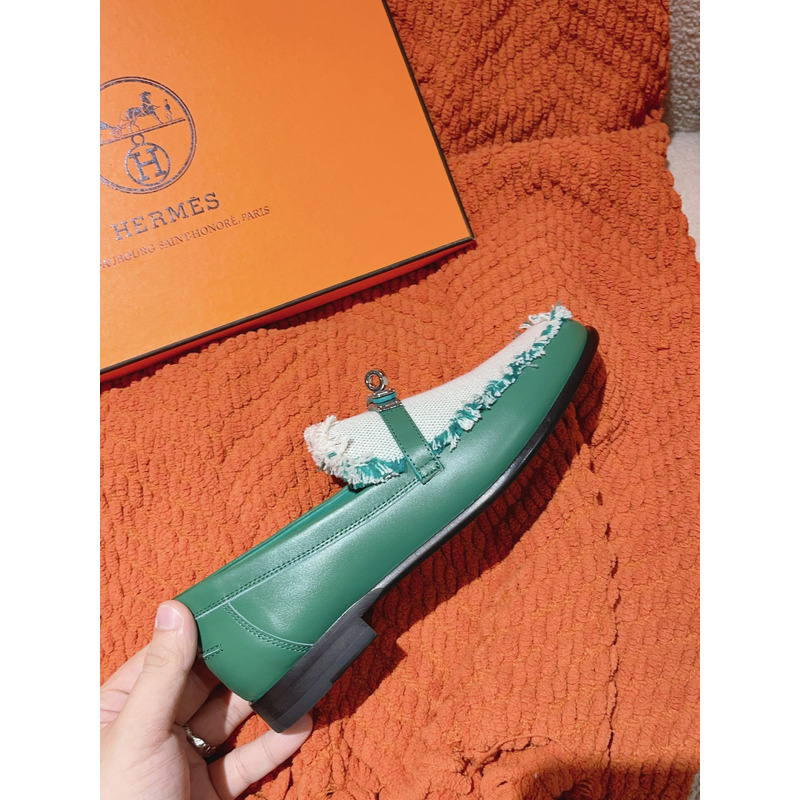 H**mes destin loafer green and white