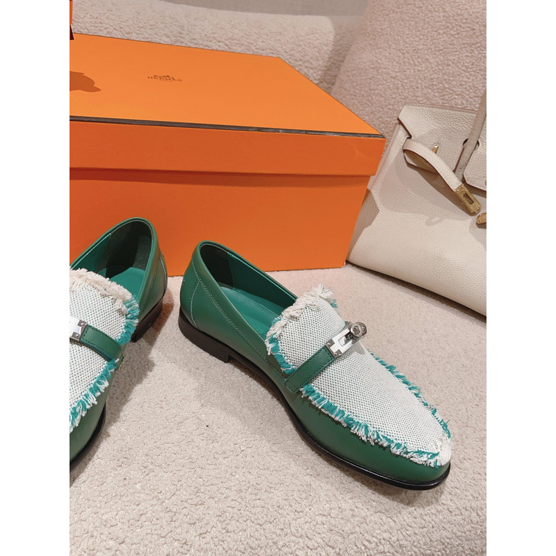 H**mes destin loafer green and white