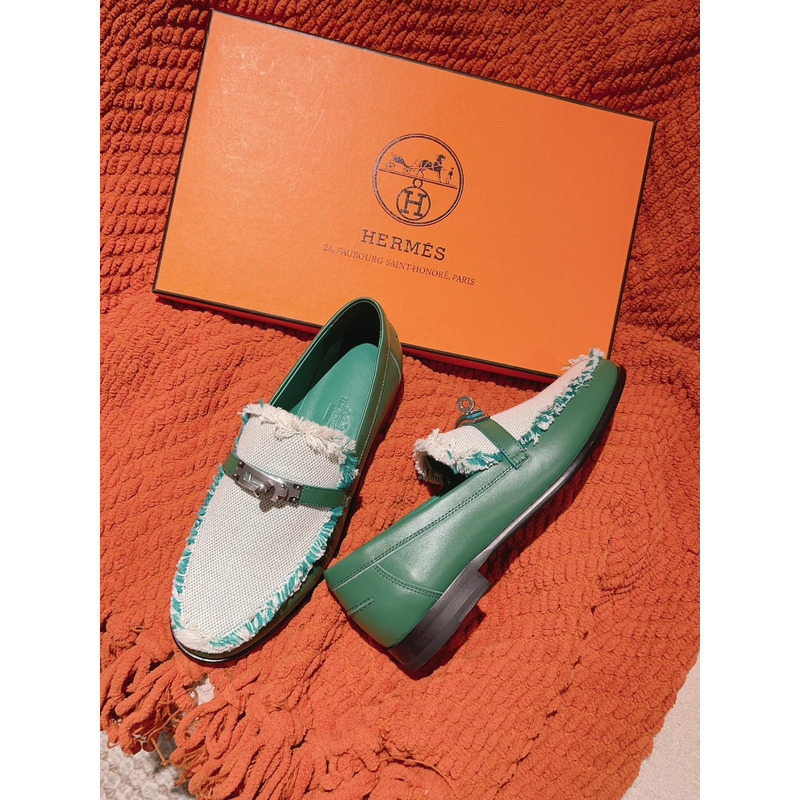 H**mes destin loafer green and white