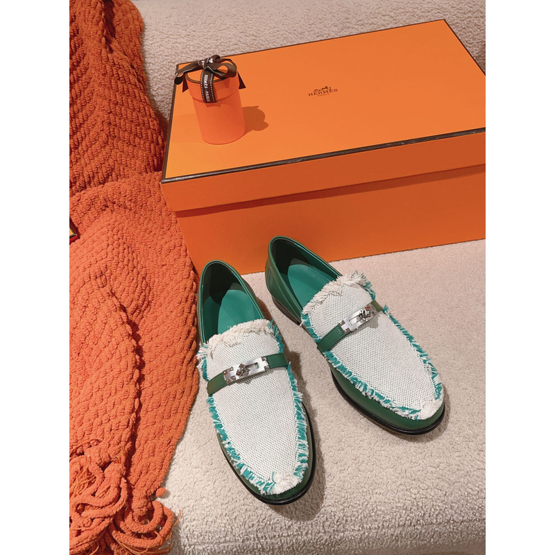 H**mes destin loafer green and white