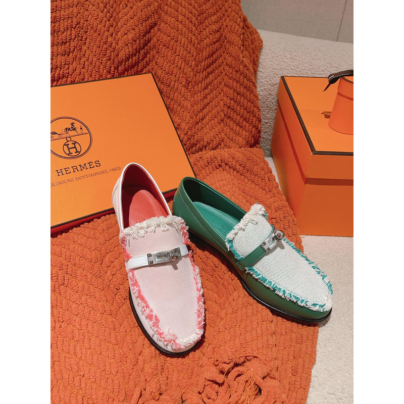 H**mes destin loafer green and white