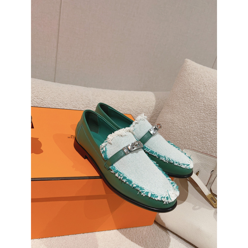 H**mes destin loafer green and white