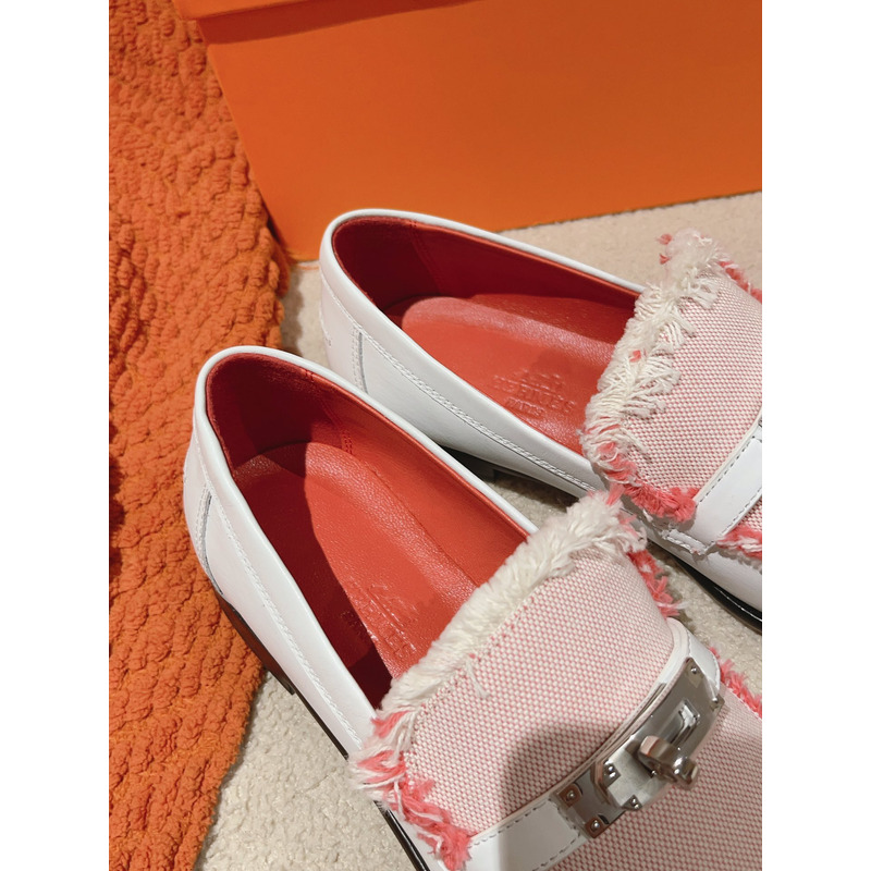 H**mes destin loafer pink and white