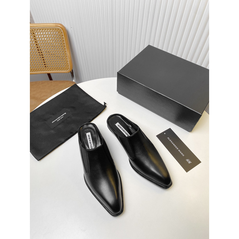 Alexander Wang Slick Smooth Leather Slippers Black