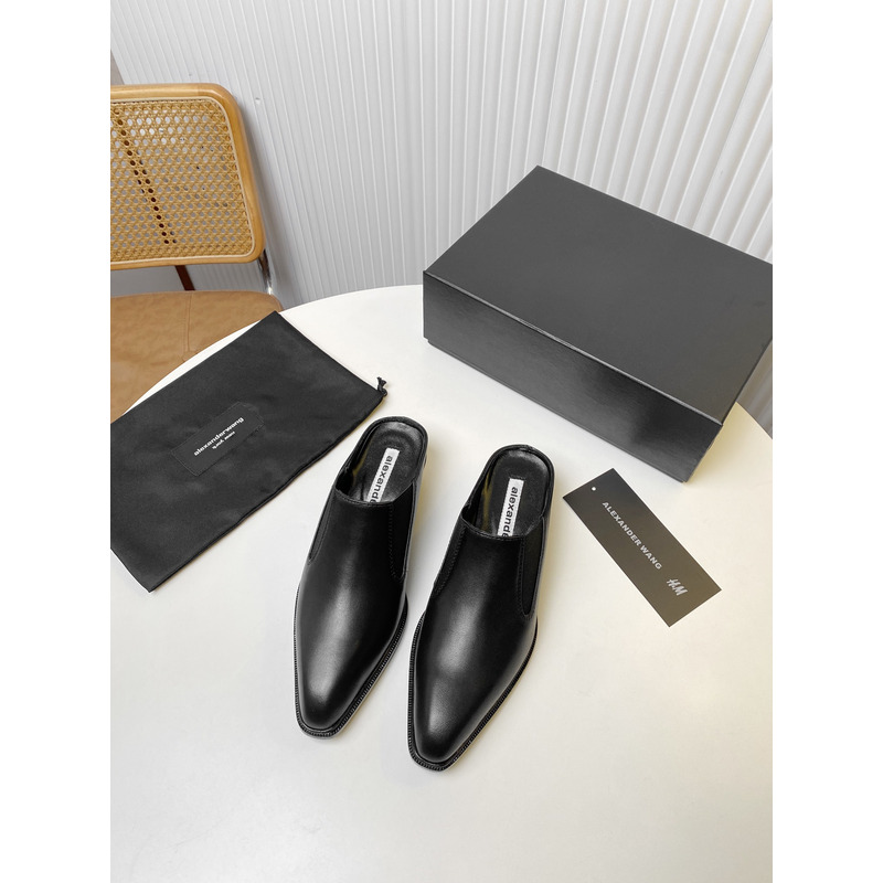 Alexander Wang Slick Smooth Leather Slippers Black