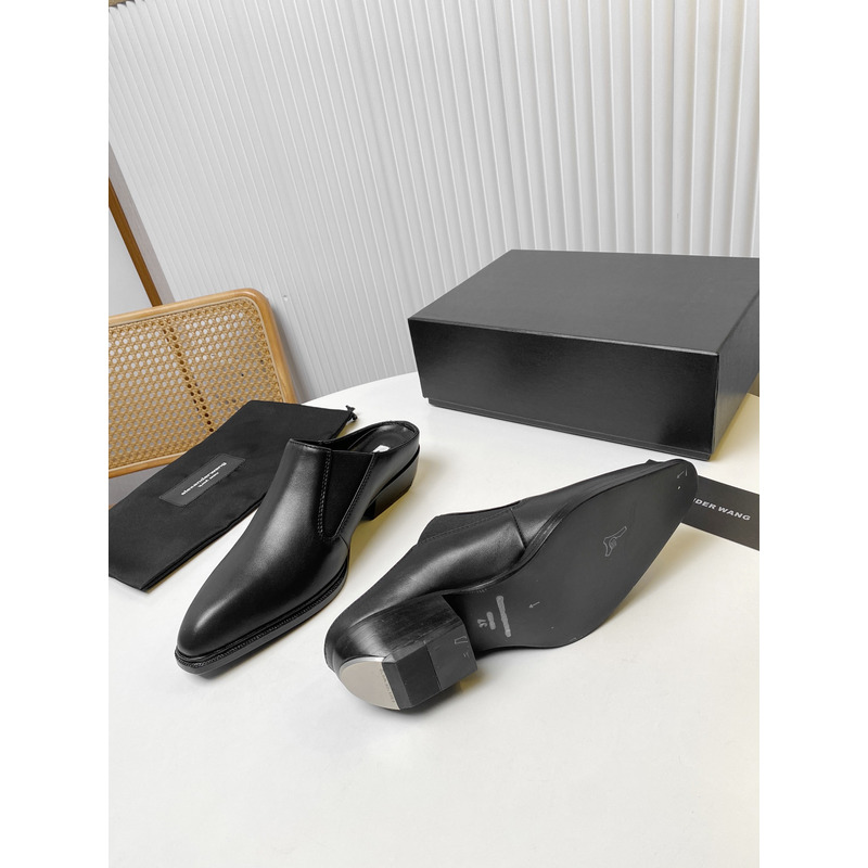 Alexander Wang Slick Smooth Leather Slippers Black