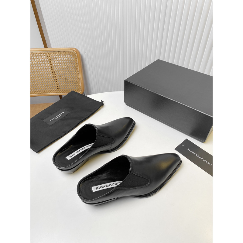 Alexander Wang Slick Smooth Leather Slippers Black