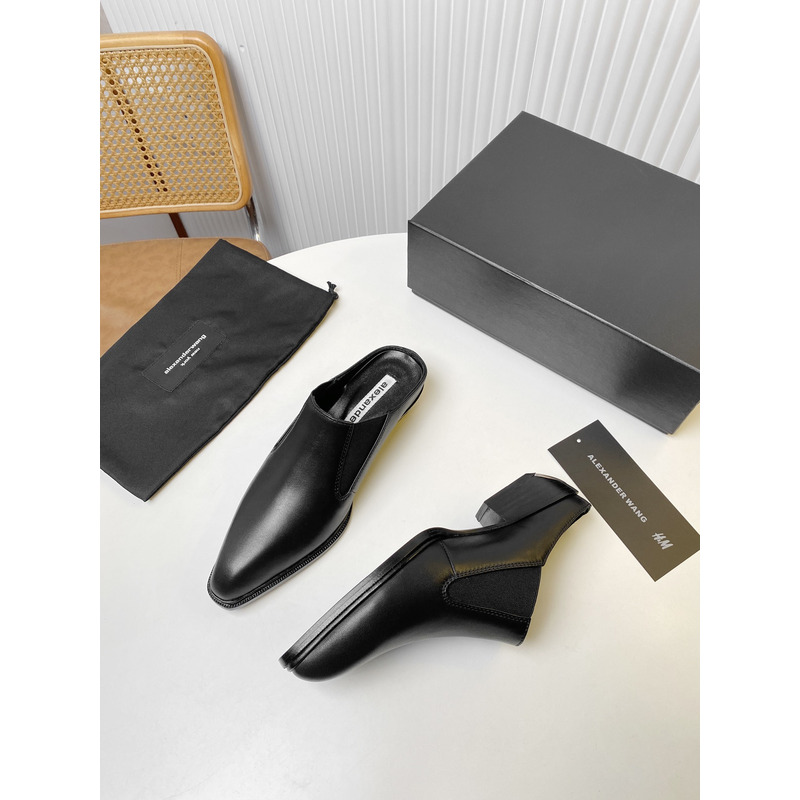 Alexander Wang Slick Smooth Leather Slippers Black