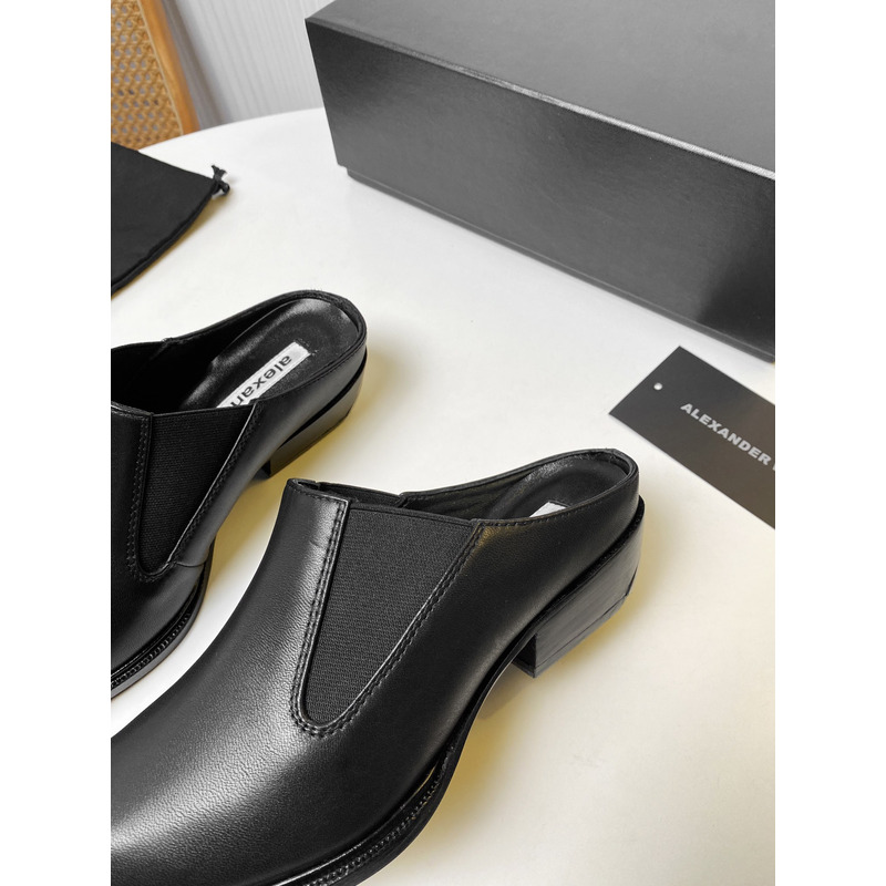 Alexander Wang Slick Smooth Leather Slippers Black