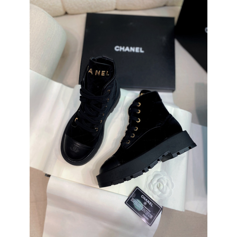 Ch*el ankle boots suede calfskin & lambskin black