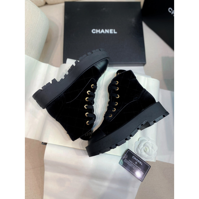 Ch*el ankle boots suede calfskin & lambskin black