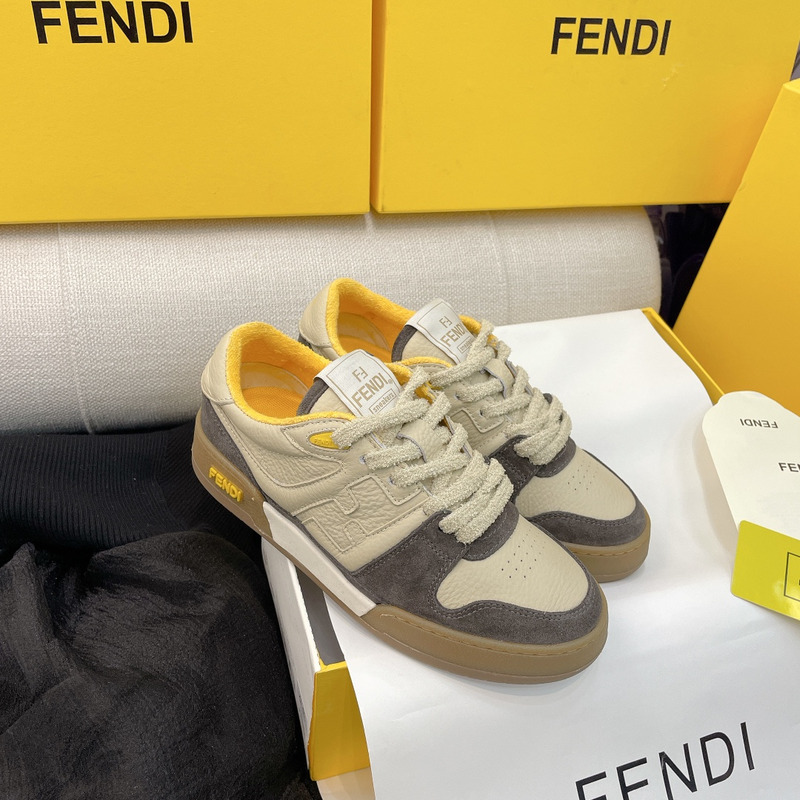 F**di calfskin suede F**di match low top sneakers dodo straw yellow