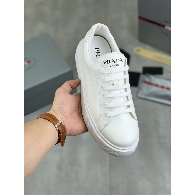 Pra*a logo leather sneaker in white