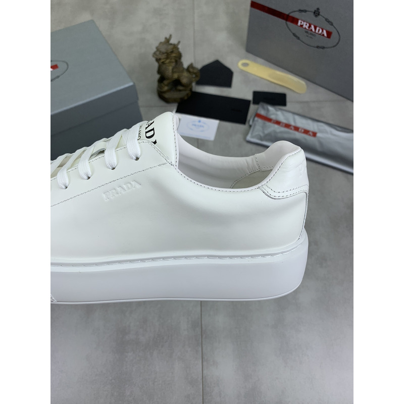 Pra*a logo leather sneaker in white