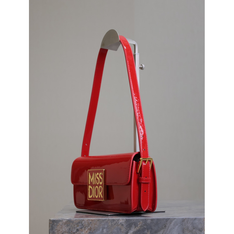 D*or miss D*or flap bag patent calfskin red