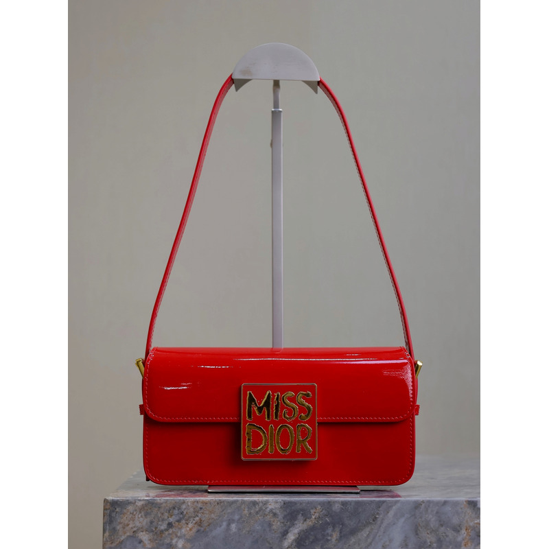 D*or miss D*or flap bag patent calfskin red