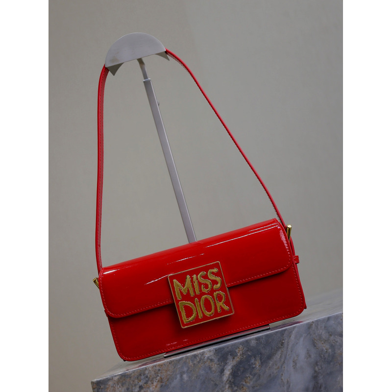 D*or miss D*or flap bag patent calfskin red