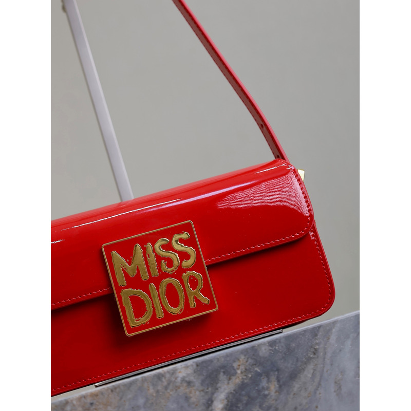 D*or miss D*or flap bag patent calfskin red