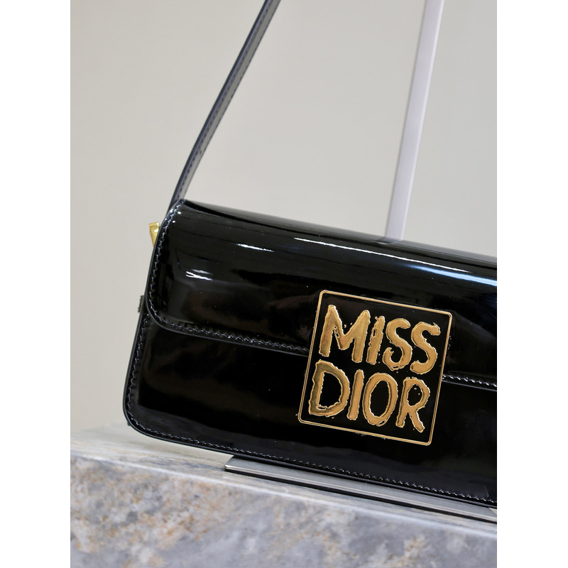 D*or miss D*or flap bag patent calfskin black