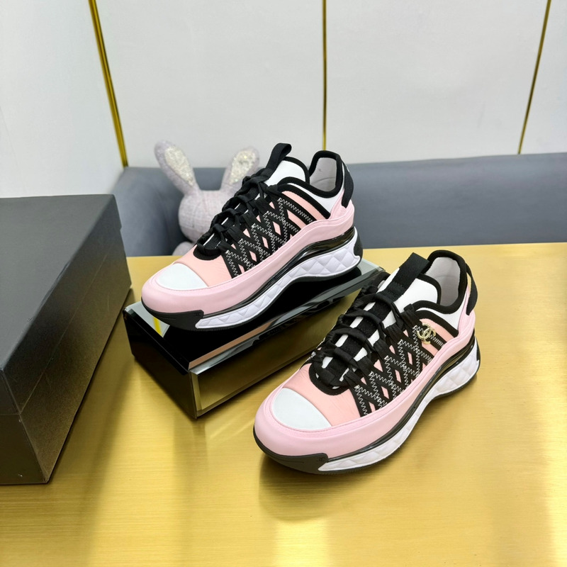 Ch*el sneakers silk cowhide & tarps pink&black&white