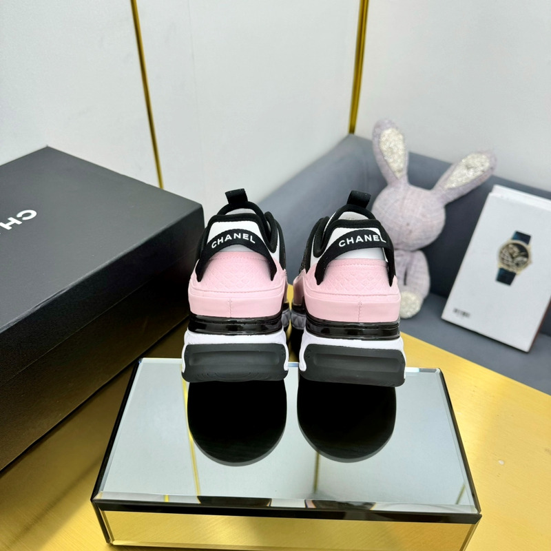 Ch*el sneakers silk cowhide & tarps pink&black&white