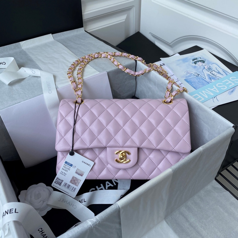 Ch*el medium caviar gold classic flap bag lilac pink