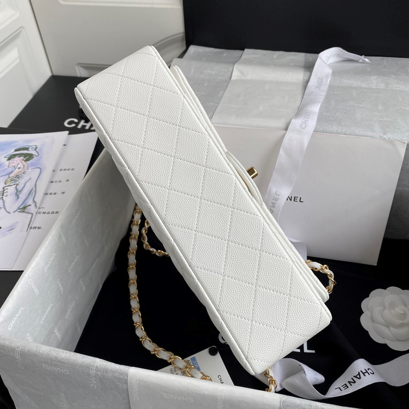 Ch*el medium caviar gold classic flap bag white