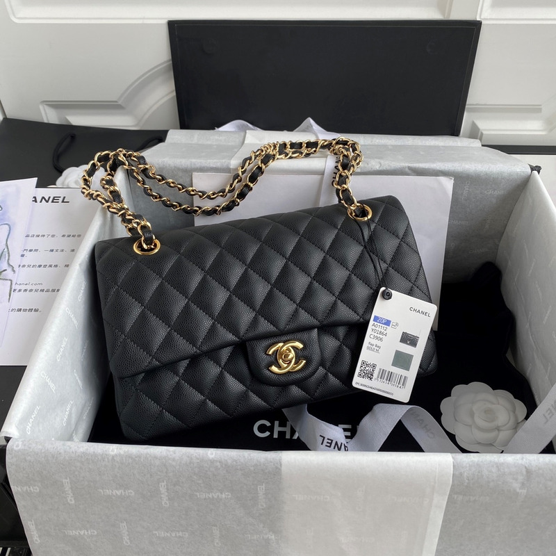 Ch*el medium caviar gold classic flap bag black