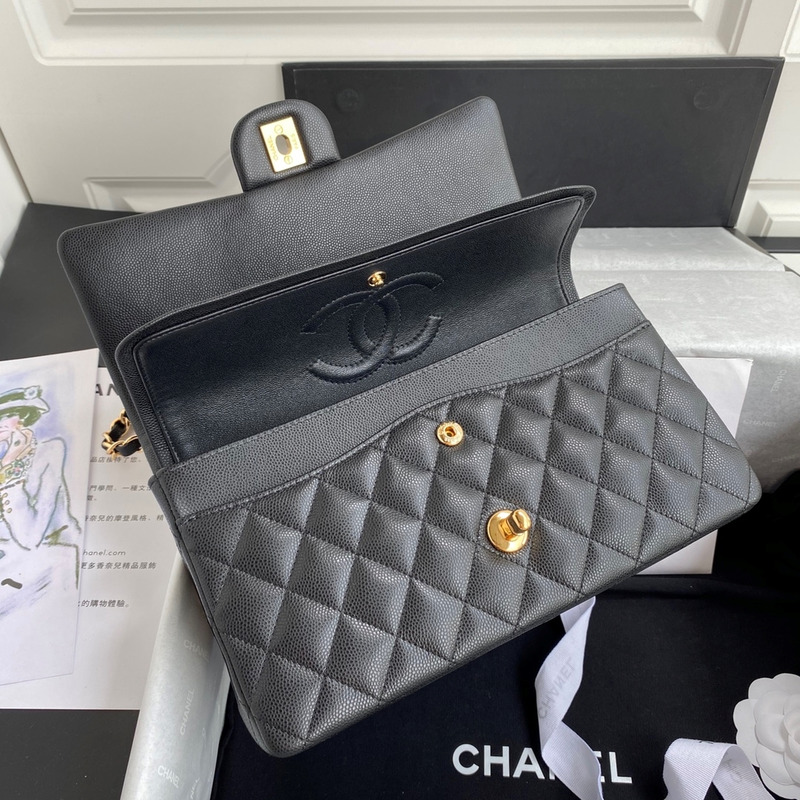 Ch*el medium caviar gold classic flap bag black