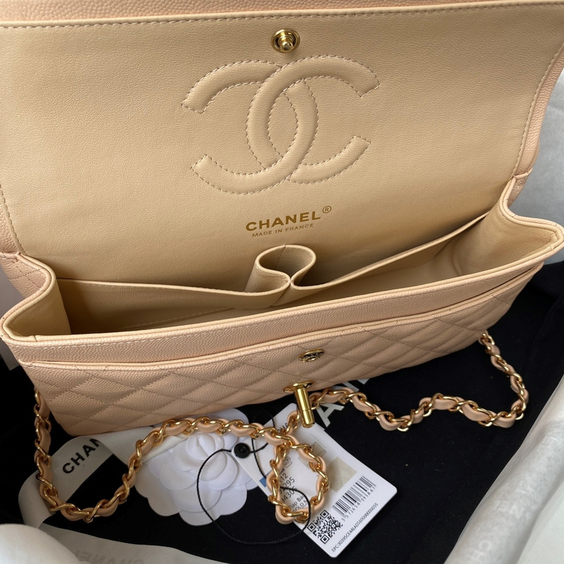 Ch*el medium caviar gold classic flap bag nude