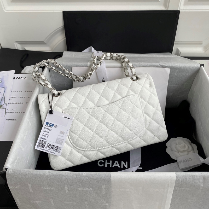 Ch*el medium caviar gold classic flap bag white