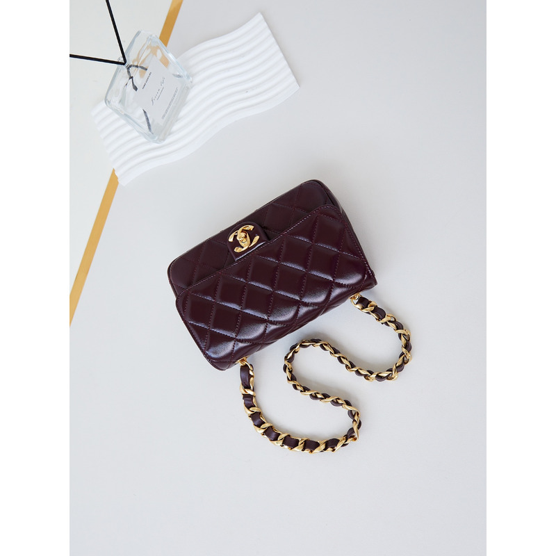 Ch*el classic flap bag leather burgundy