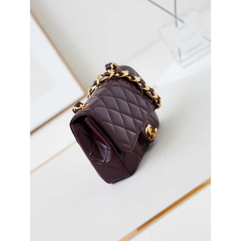 Ch*el classic flap bag leather burgundy