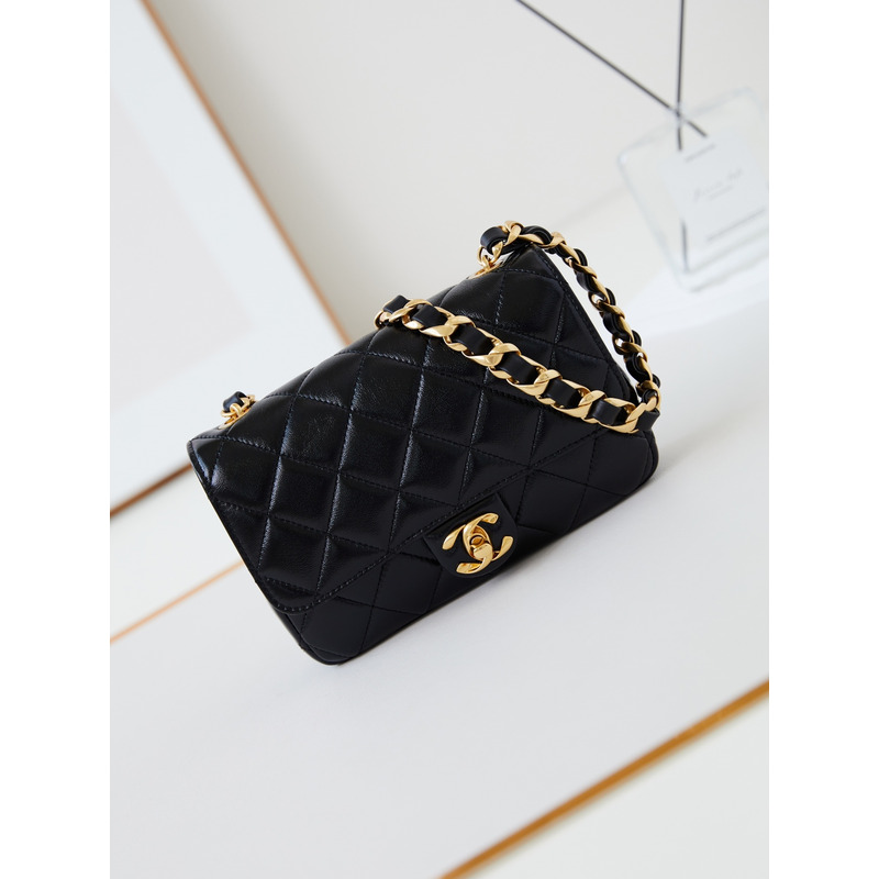 Ch*el classic flap bag leather black