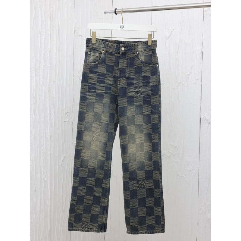 l**is V*t*n damier washed denim skate pants blue