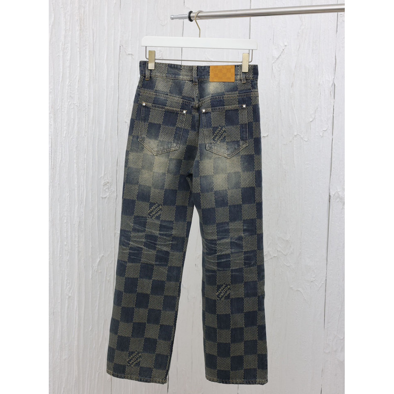 l**is V*t*n damier washed denim skate pants blue