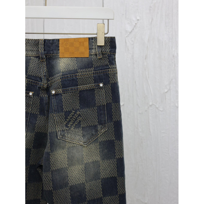 l**is V*t*n damier washed denim skate pants blue