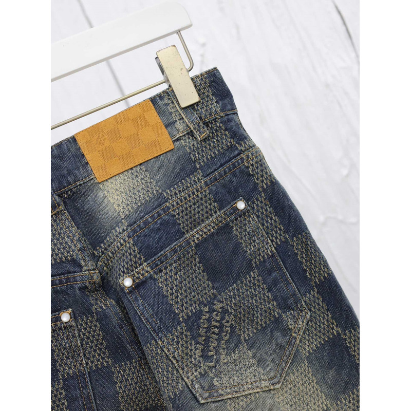 l**is V*t*n damier washed denim skate pants blue