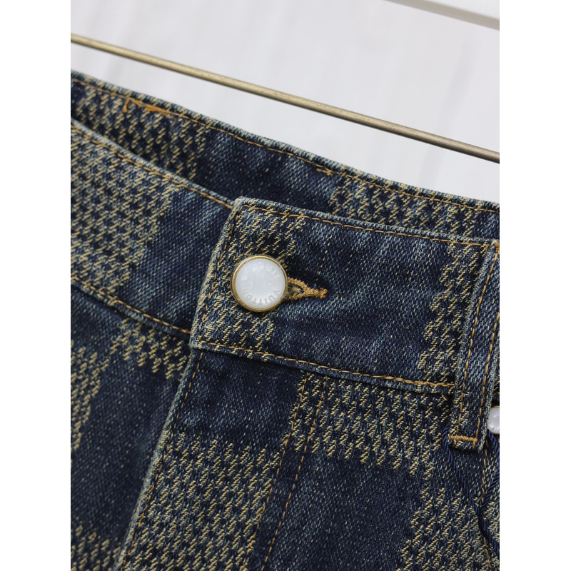 l**is V*t*n damier washed denim skate pants blue