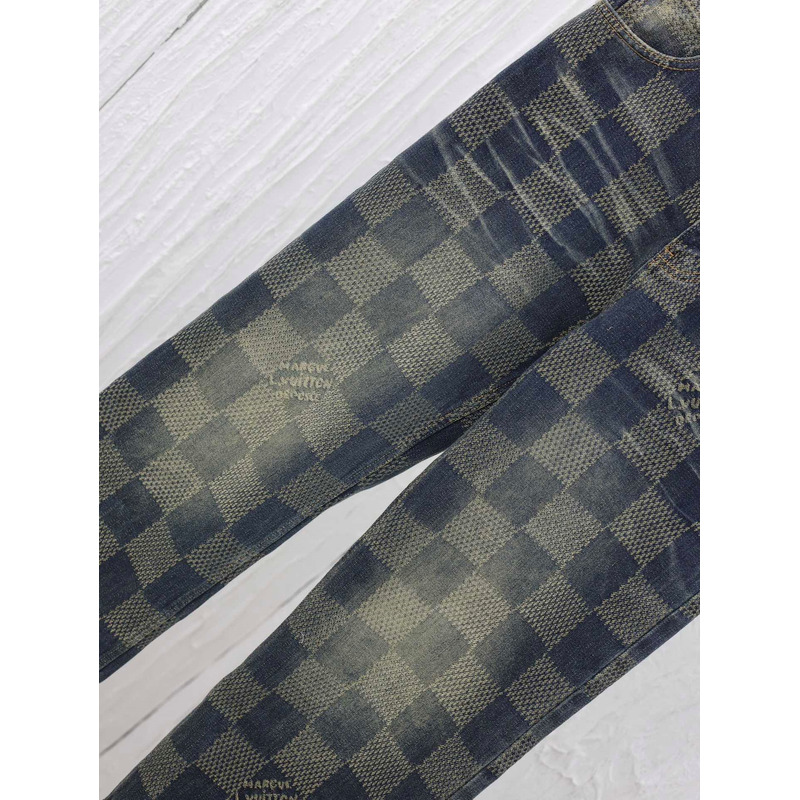 l**is V*t*n damier washed denim skate pants blue