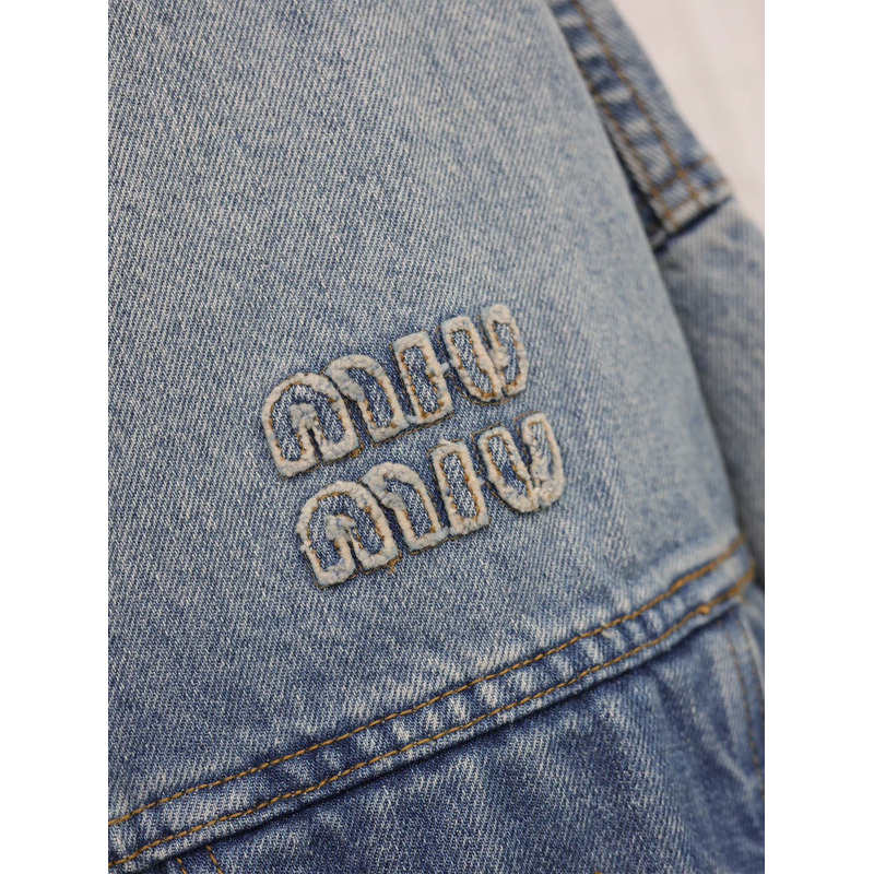 Miu Miu Logo Denim Jacket In Blue