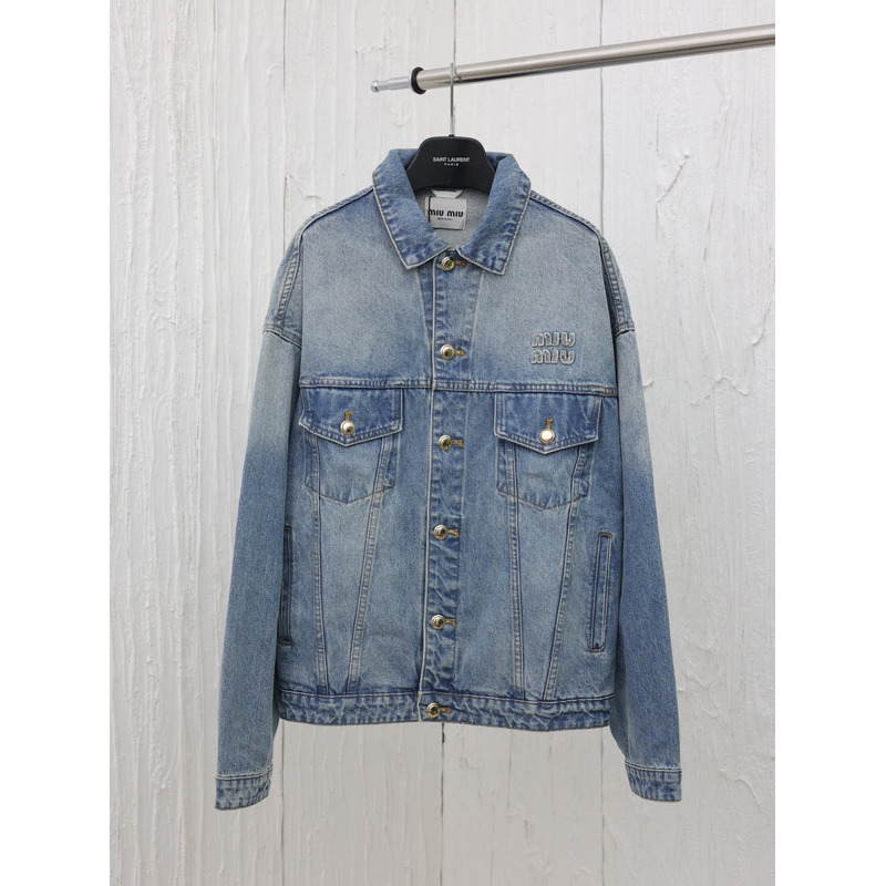 Miu Miu Logo Denim Jacket In Blue