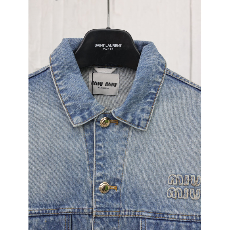 Miu Miu Logo Denim Jacket In Blue