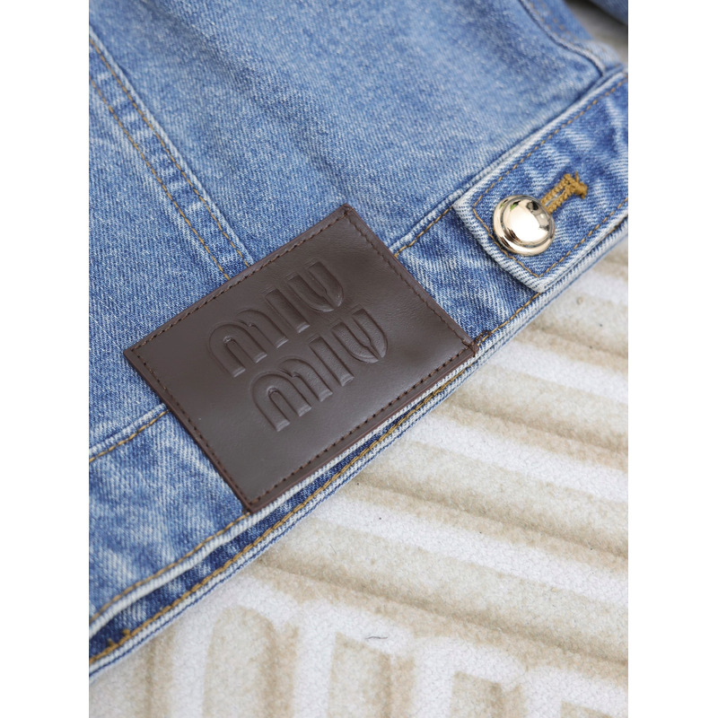 Miu Miu Logo Denim Jacket In Blue