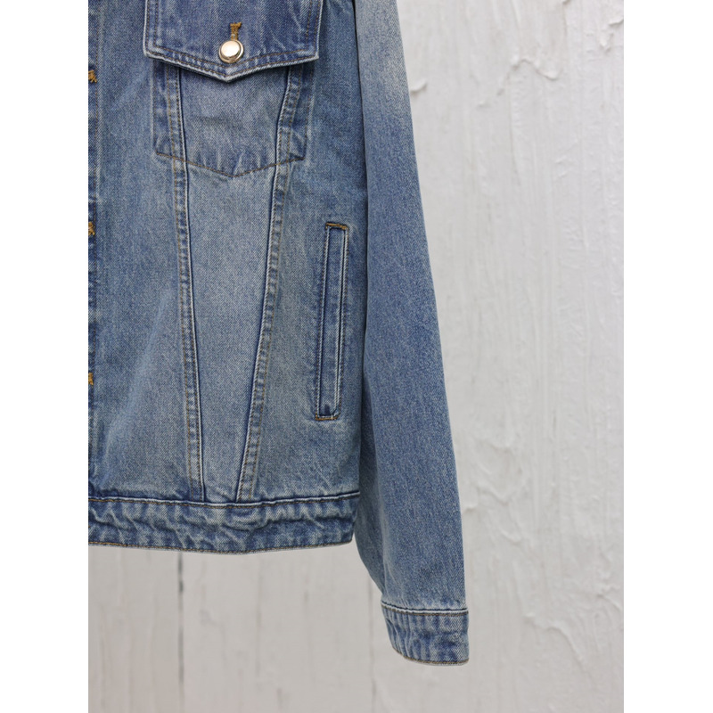 Miu Miu Logo Denim Jacket In Blue